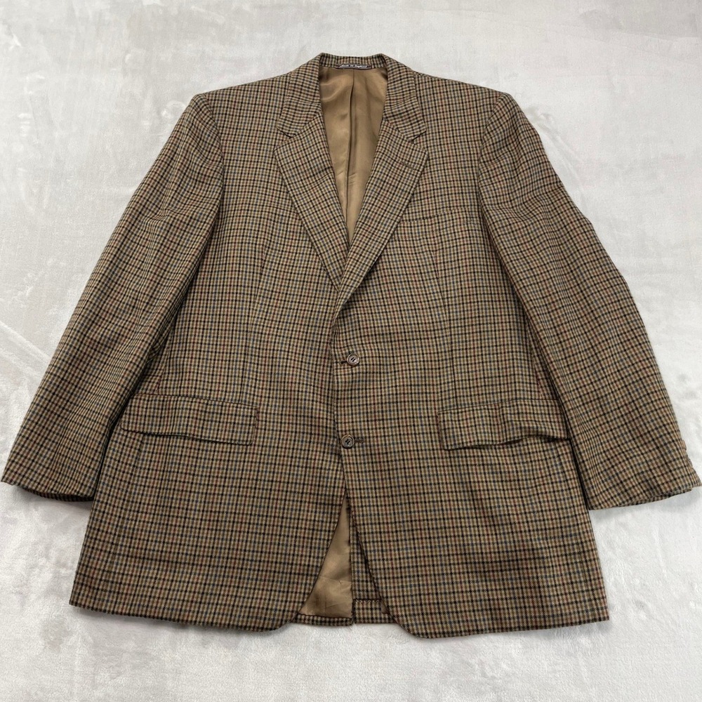 Chester Barrie Blazer Mens 46L Brown Cashmere Glen Plaid Sport Coat England